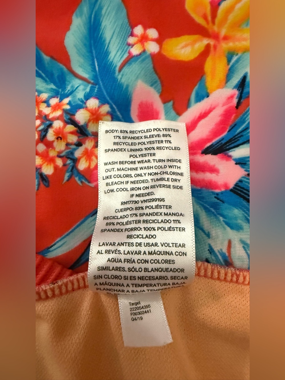 Art Class Girls One Piece Swimsuit Size 7/8 Red Tropical Floral Long Sleeve Zip - Picture 6 of 9